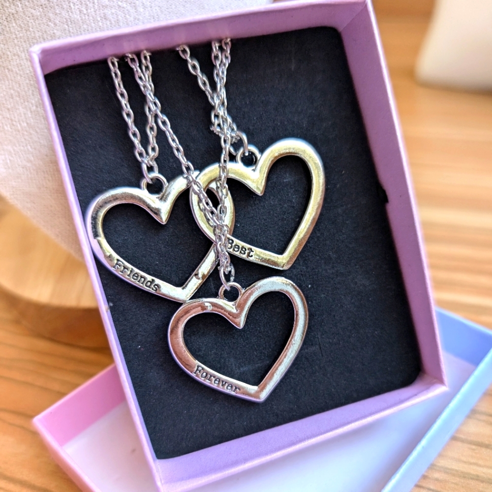 NEW ❤️ BEST FRIENDS FOREVER 3pk BFF necklace set silver stainless steel Kid's